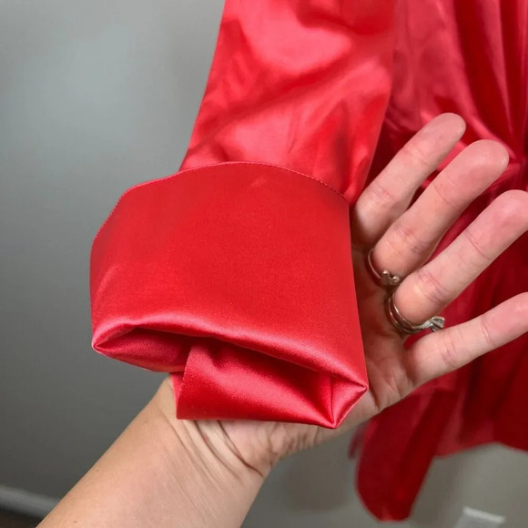SER.O.YA Demi Silk Dress Size Medium Neon Coral Pink Shirt Dress Wrap Party - Picture 7 of 13